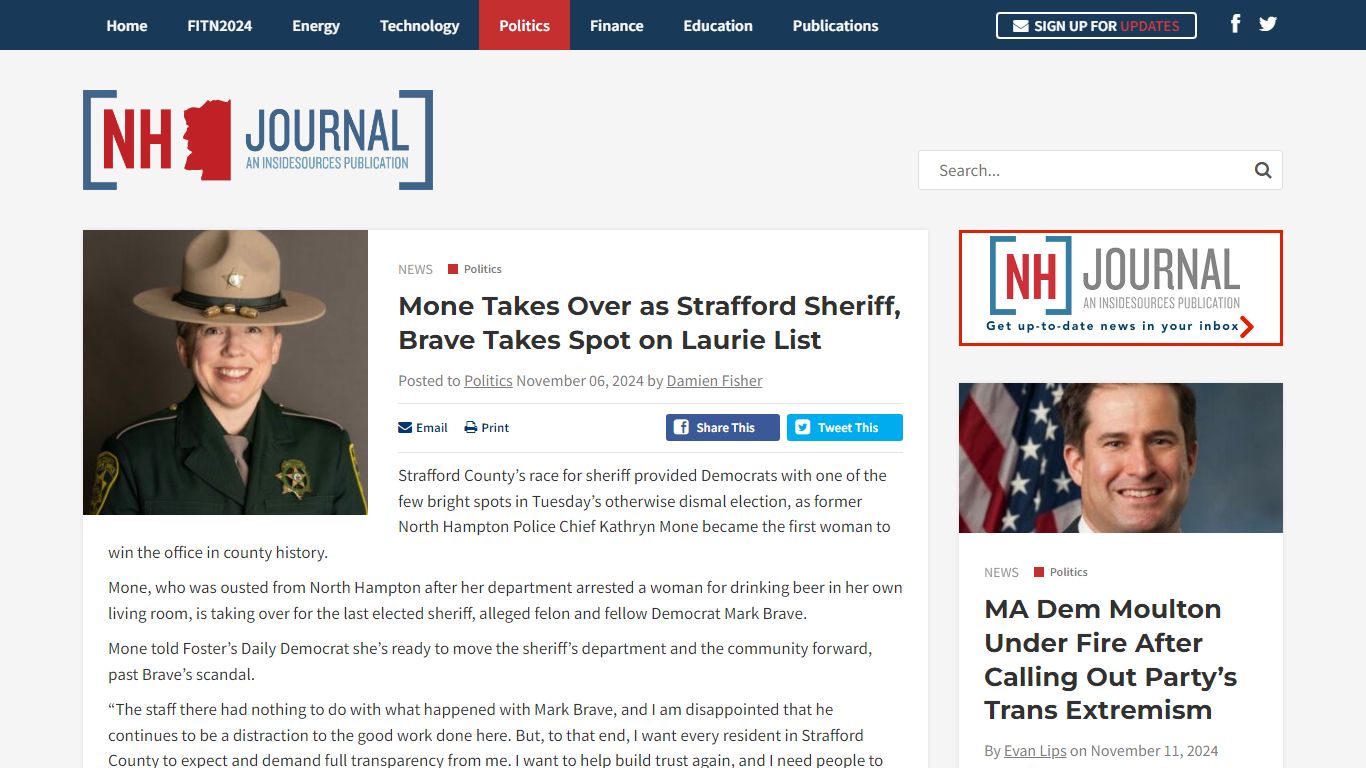 Mone Takes Over as Strafford Sheriff, Brave Takes Spot on Laurie List